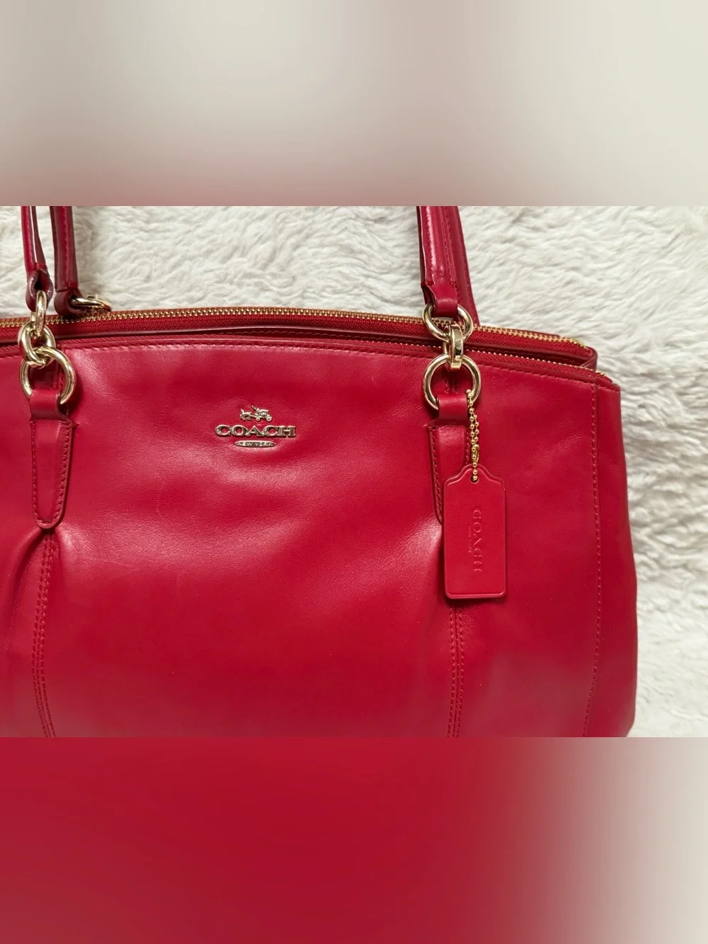 COACH Large Christie Carryall Red Leather Tote with Gold-Tone Hardware